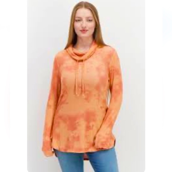 NWT Market and Spruce Tie Dye Drawstring Turtleneck Sweater Coral Combo Small - Picture 2 of 16